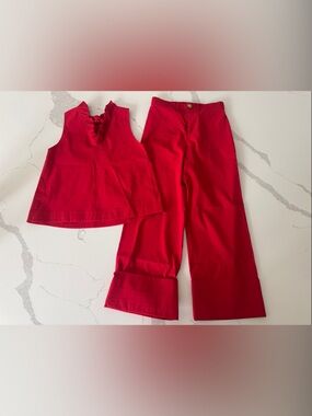 Sea New York Size 2 Bright Red Two-Piece Set - Sleeveless Top & Wide Leg Pants